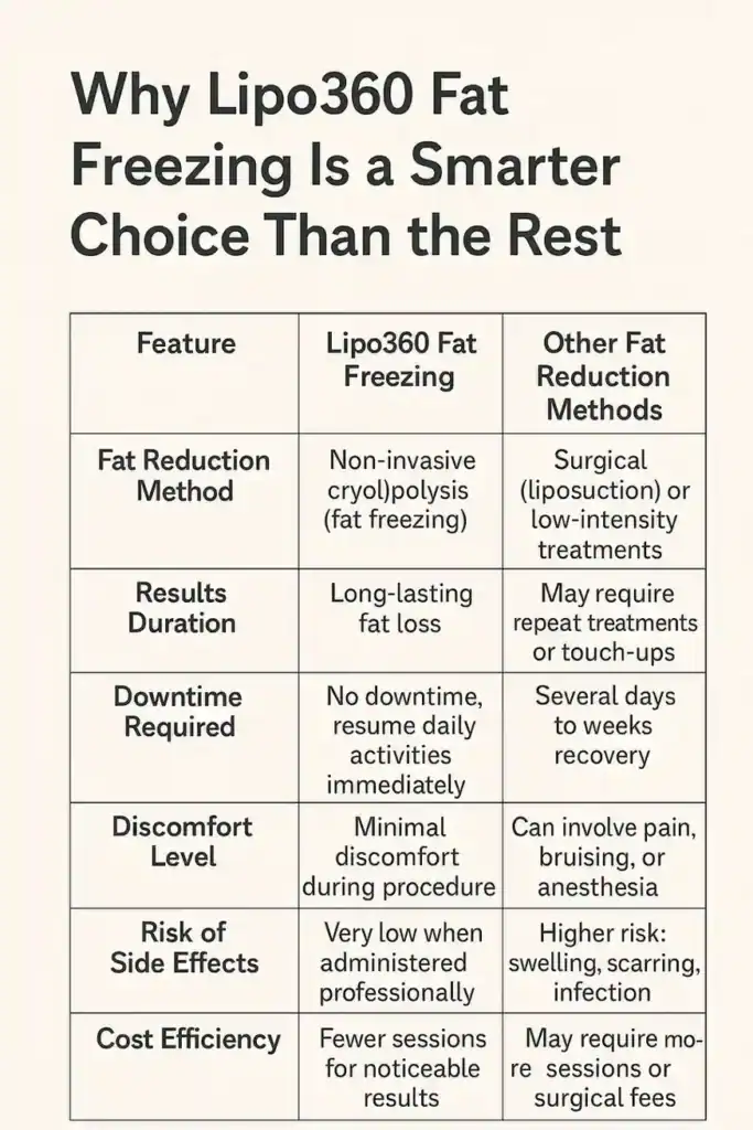 Is it possible to permanently freeze fat cells? 2 Table showing benefits of fat freezing to remove fat cells Suffolk from Lipo 360