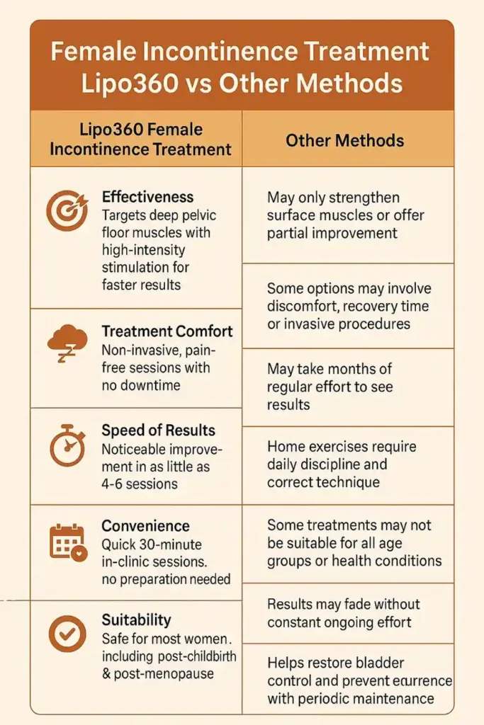 Comprehensive Guide To Female Incontinence Treatment Options 1 Table showing benefits of incontinence treatment Suffolk