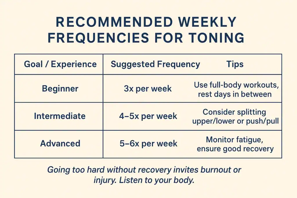 Achieving the Perfect Tone: How Often Should You Exercise for Results? 2 Graphic to show how often you should do exercise to help with toning Suffolk